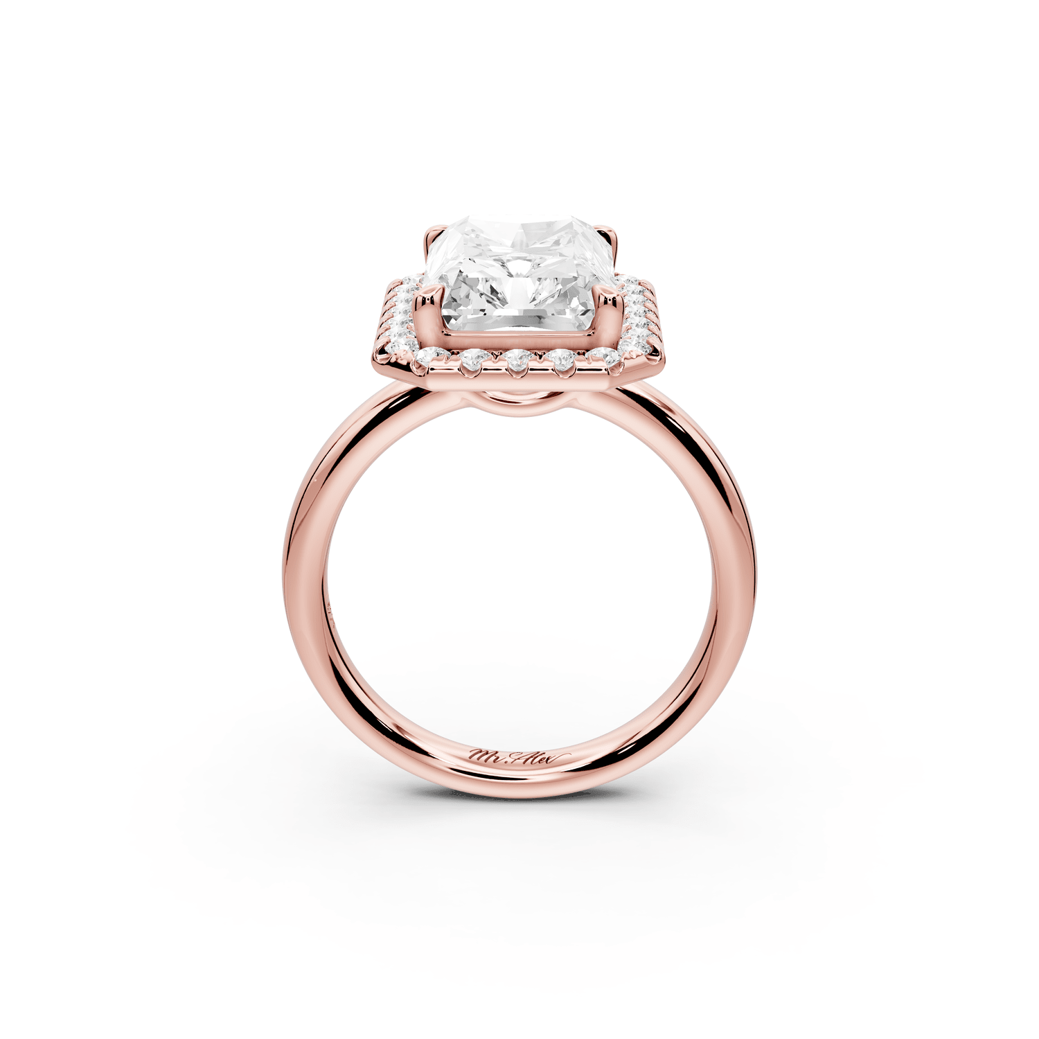 Eliana - 5ct 18k rose gold radiant diamond with halo engagement ring - Mr. Alex Jewelry
