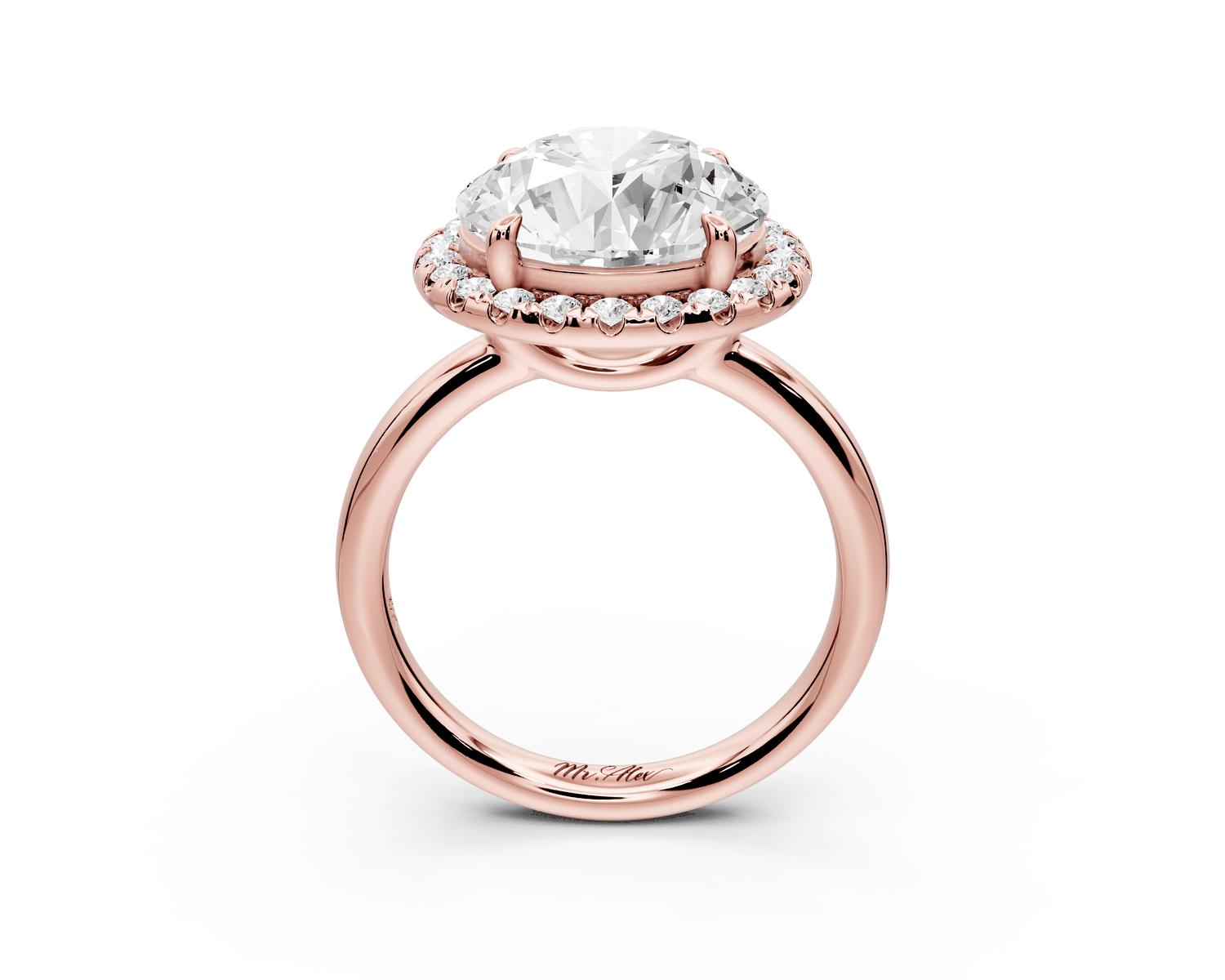 Eliana - 5ct 18k rose gold round diamond with halo engagmennt ring - Mr. Alex Jewelry