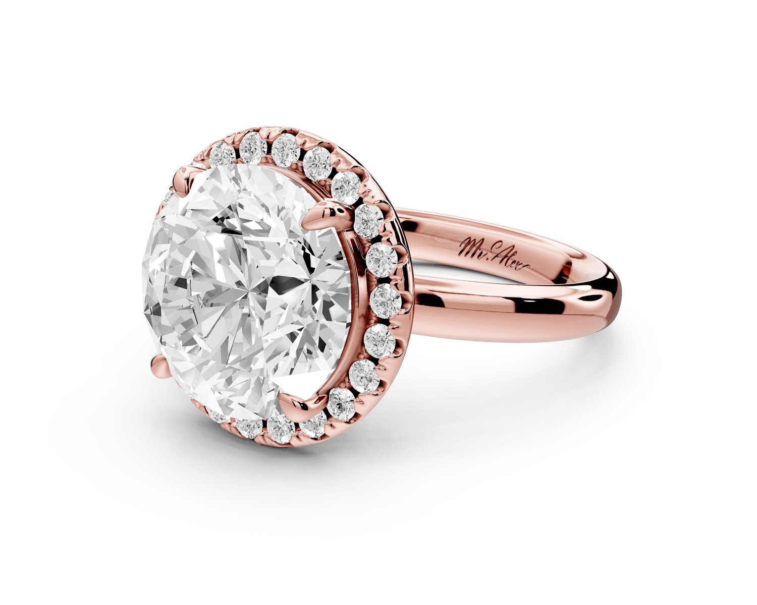 Eliana - 5ct 18k rose gold round diamond with halo engagmennt ring - Mr. Alex Jewelry