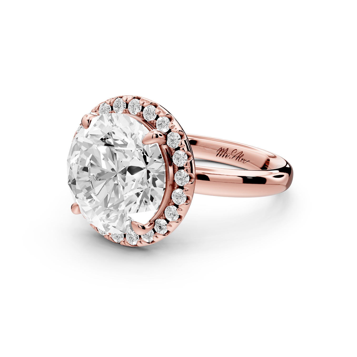 Eliana - 5ct 18k rose gold round diamond with halo engagmennt ring - Mr. Alex Jewelry