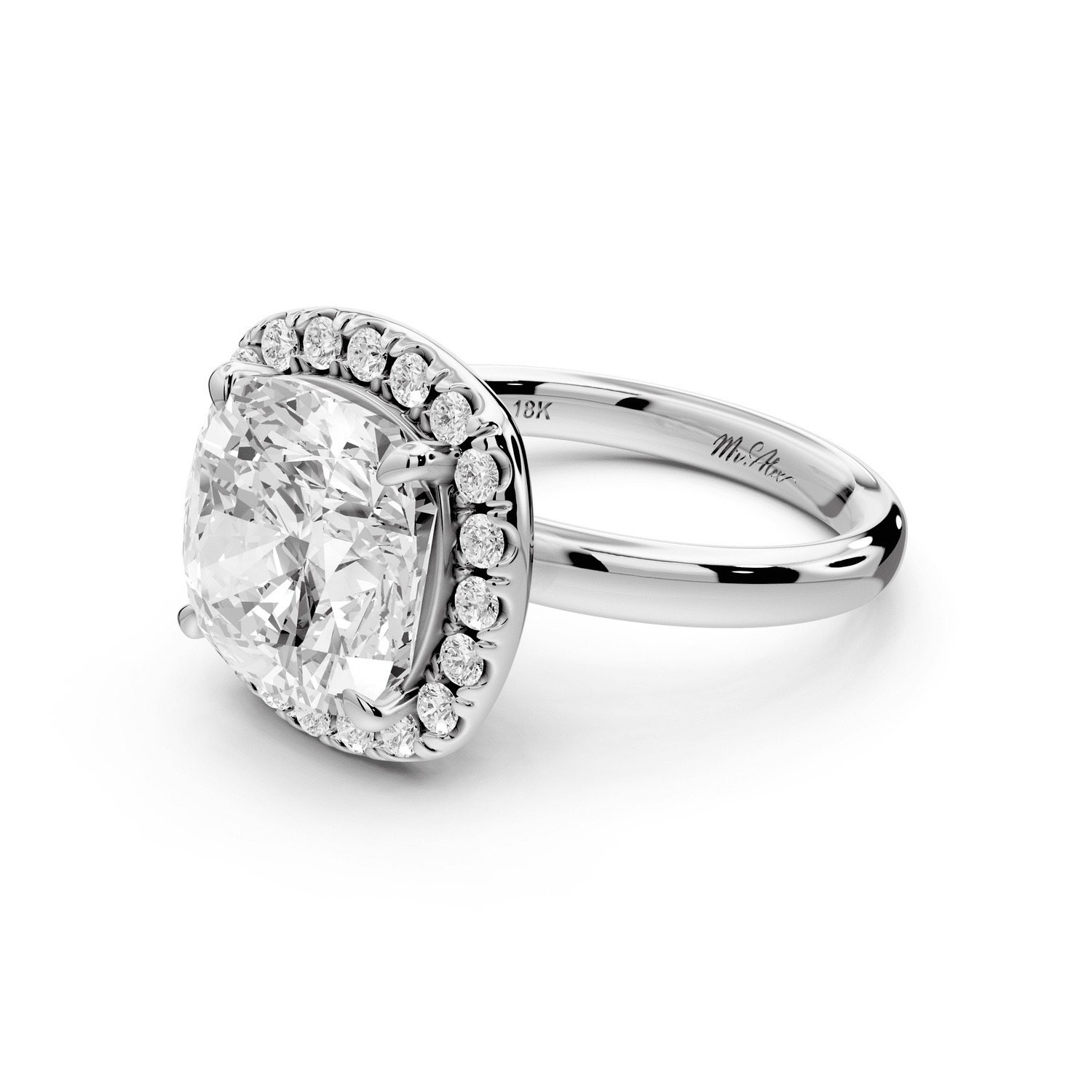 Eliana - 5ct 18k white gold cushion diamond with halo engagement ring - Mr. Alex Jewelry