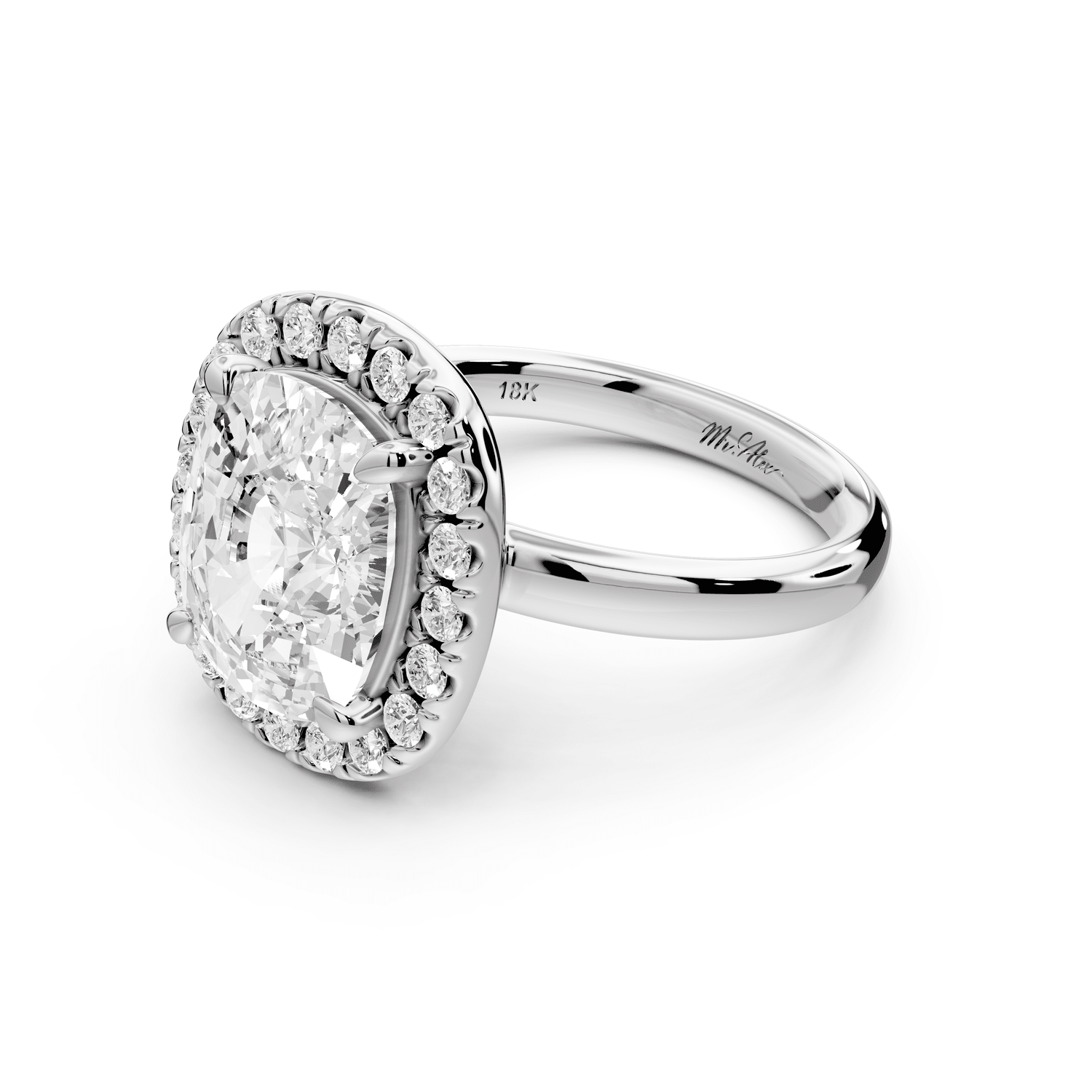Eliana - 5ct 18k white gold ecushion diamond with halo engagement ring - Mr. Alex Jewelry