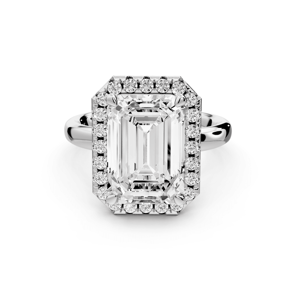 Eliana - 5ct 18k white gold emerald diamond with halo engagmennt ring - Mr. Alex Jewelry