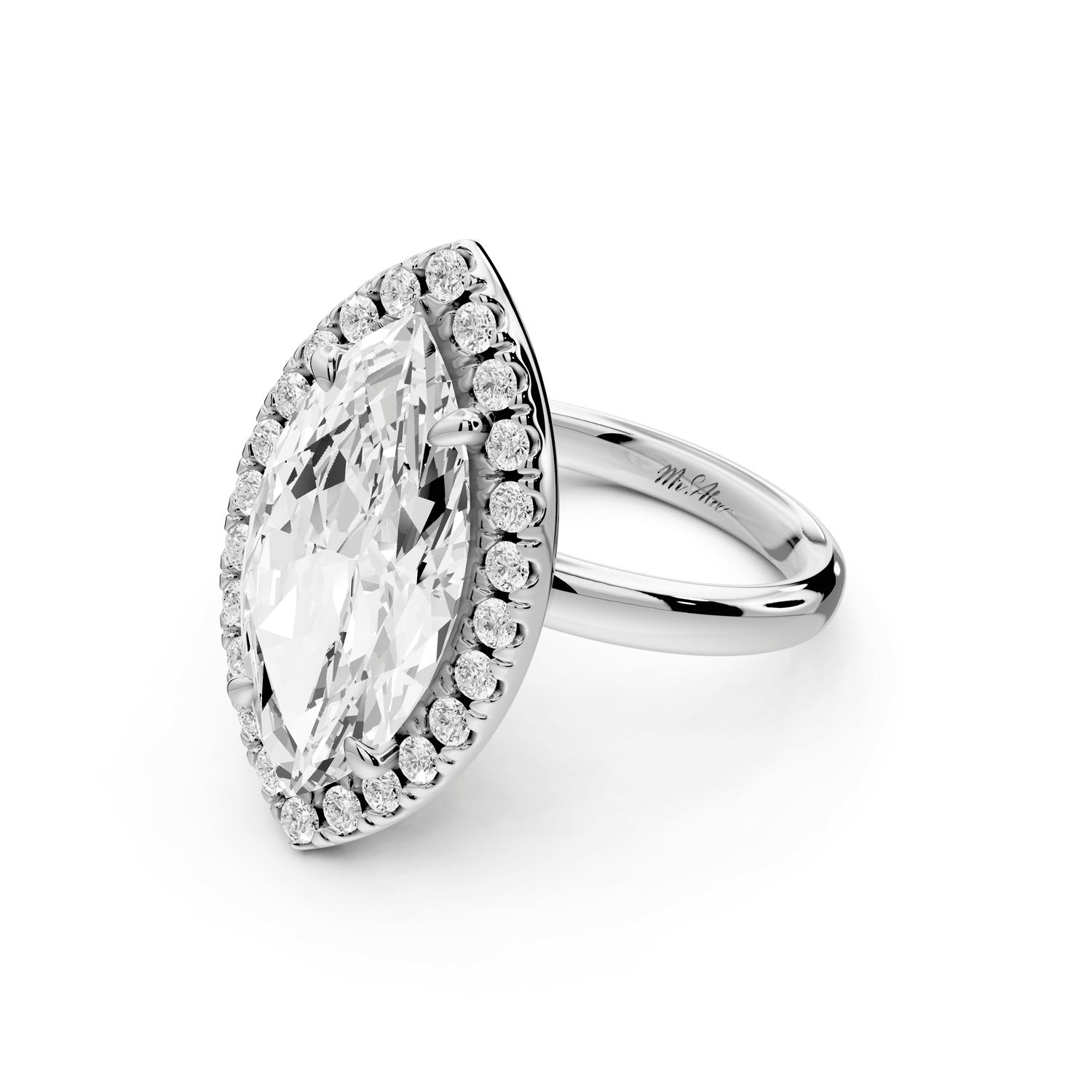 Eliana - 5ct 18k white gold marquise diamond with halo engagement ring - Mr. Alex Jewelry