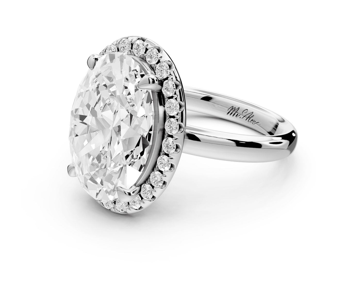 Eliana - 5ct 18k white gold oval diamond with halo engagmennt ring - Mr. Alex Jewelry
