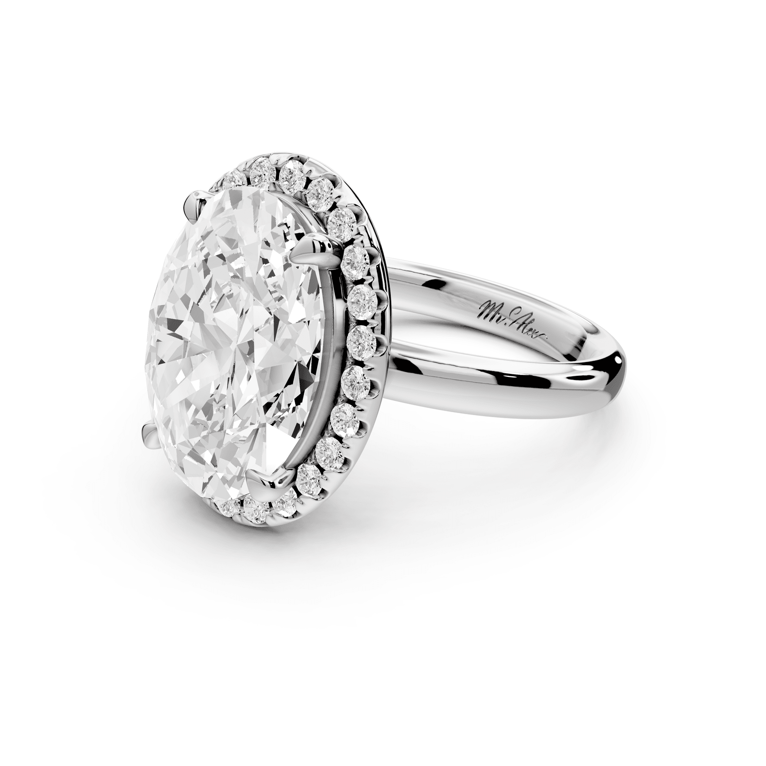 Eliana - 5ct 18k white gold oval diamond with halo engagmennt ring - Mr. Alex Jewelry