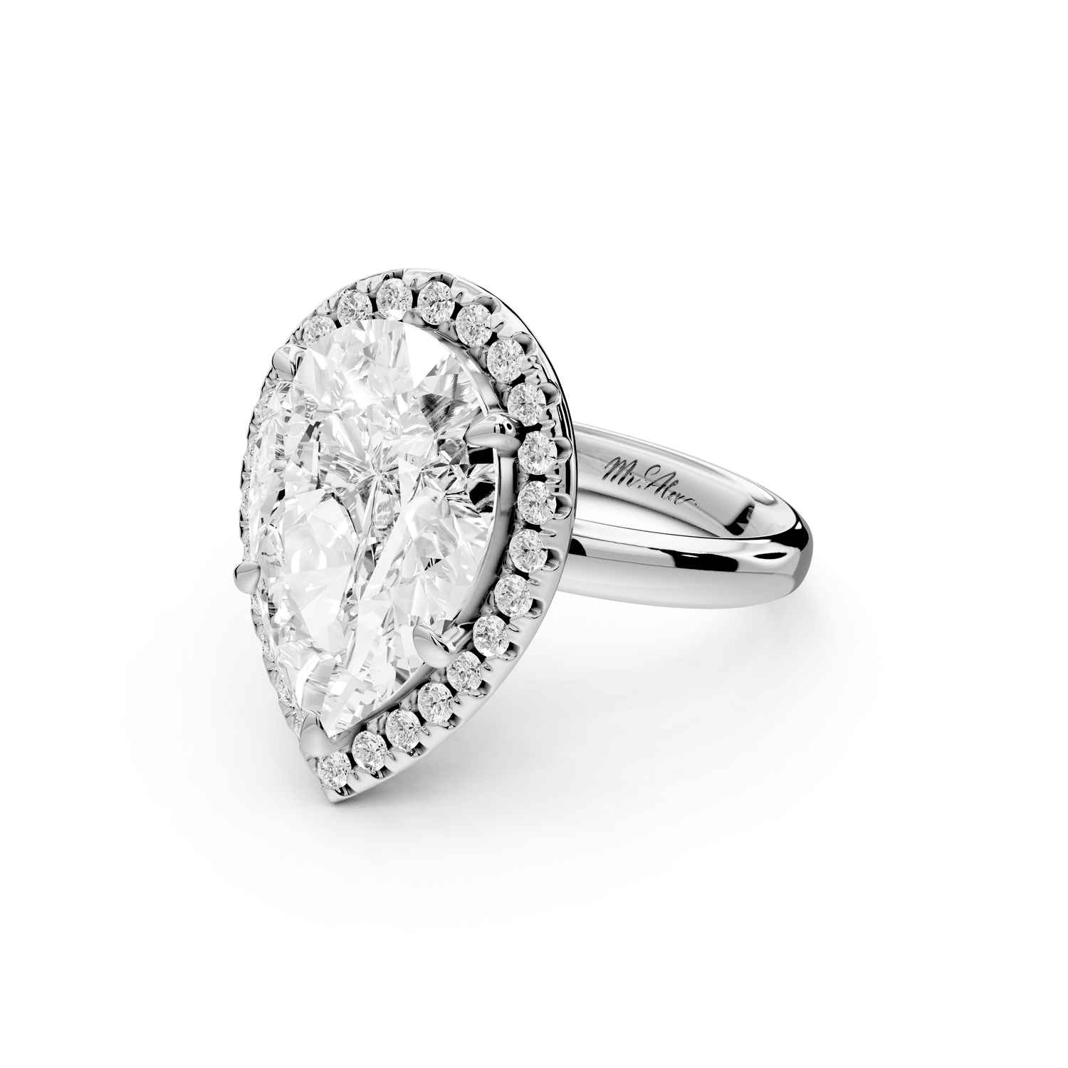 Eliana - 5ct 18k white gold pear diamond with halo engagmennt ring - Mr. Alex Jewelry