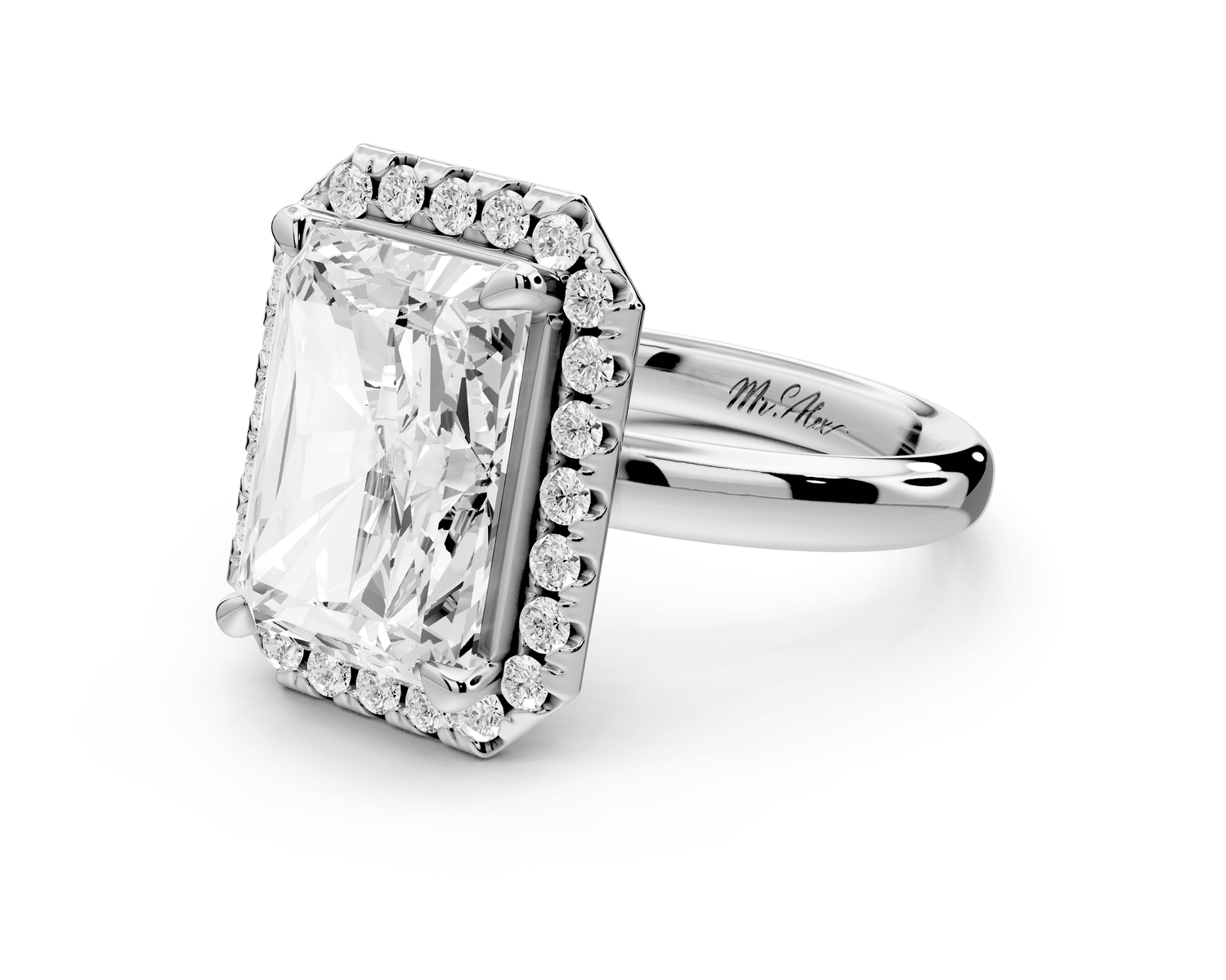 Eliana - 5ct 18k white gold radiant diamond with halo engagement ring - Mr. Alex Jewelry