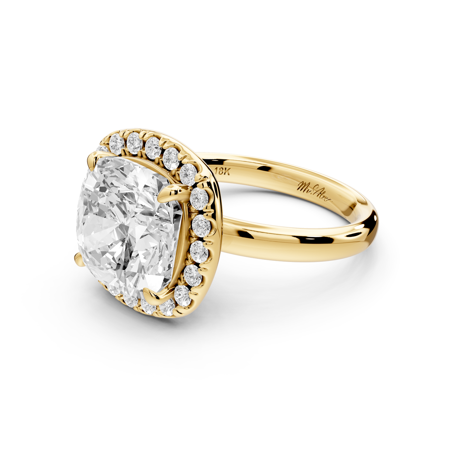 Eliana - 5ct 18k yellow gold cushion diamond with halo engagement ring - Mr. Alex Jewelry