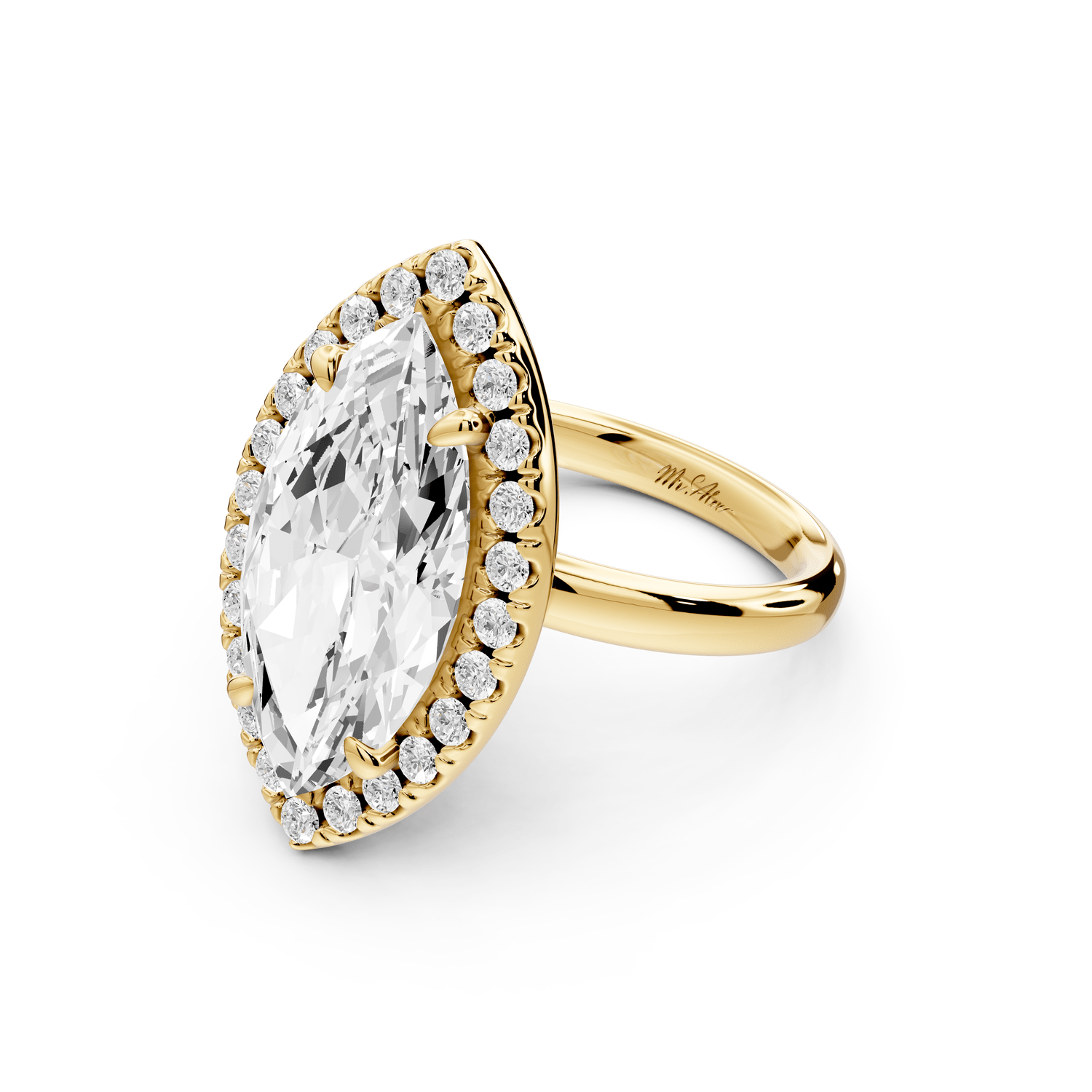 Eliana - 5ct 18k yellow gold marquise diamond with halo engagement ring - Mr. Alex Jewelry