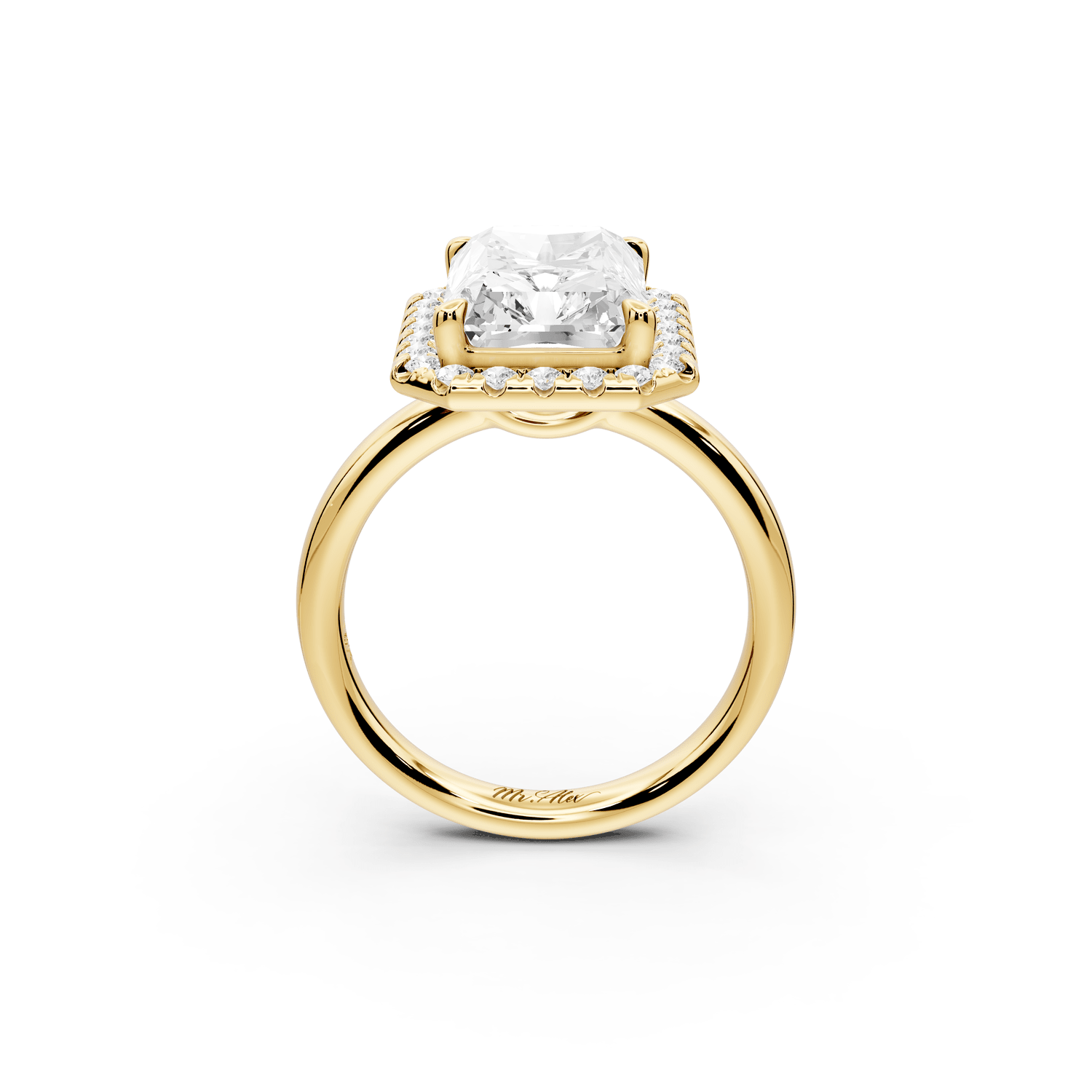 Eliana - 5ct 18k yellow gold radiant diamond with halo engagement ring - Mr. Alex Jewelry