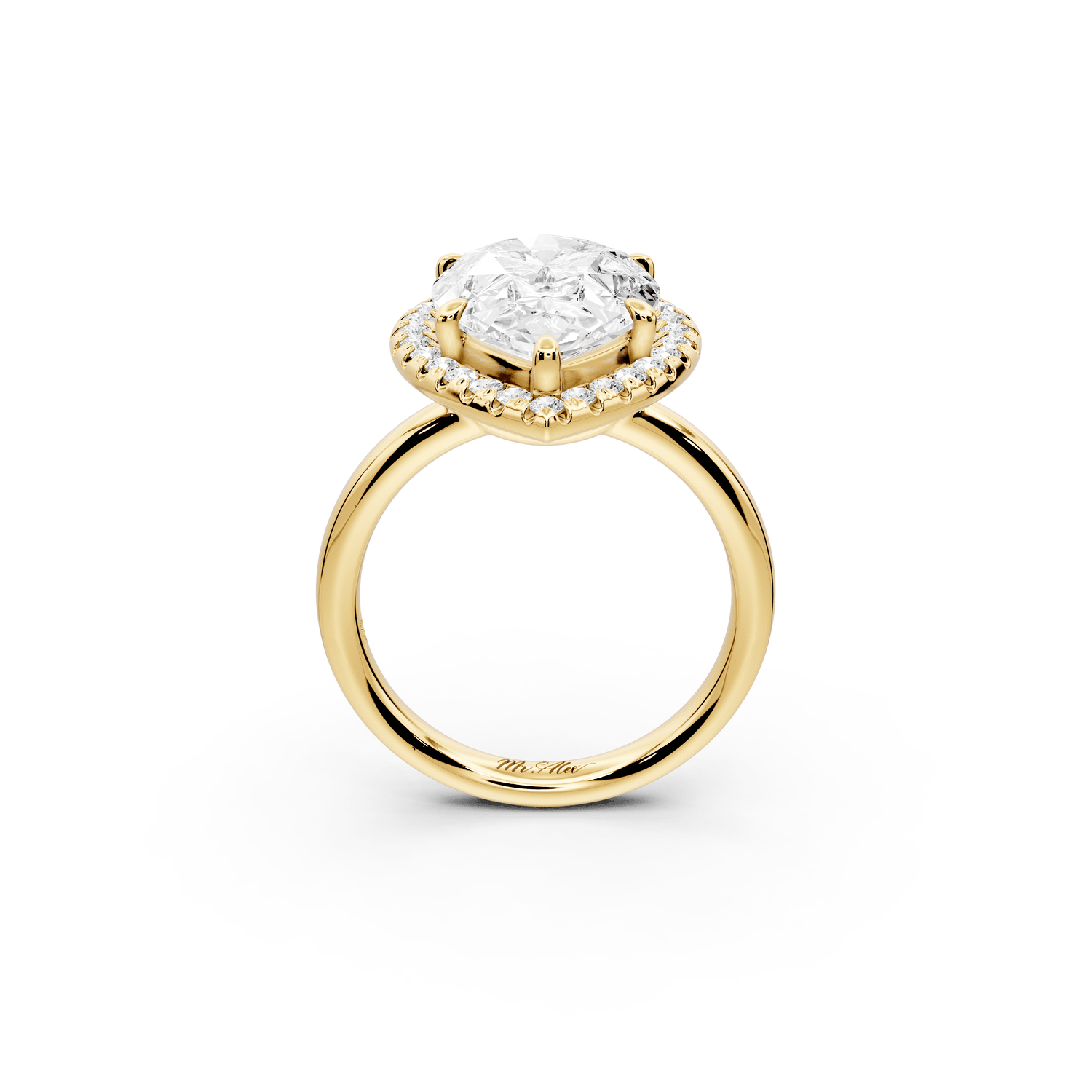 Eliana - 5ct 18k yellow gold round diamond with halo engagmennt ring - Mr. Alex Jewelry