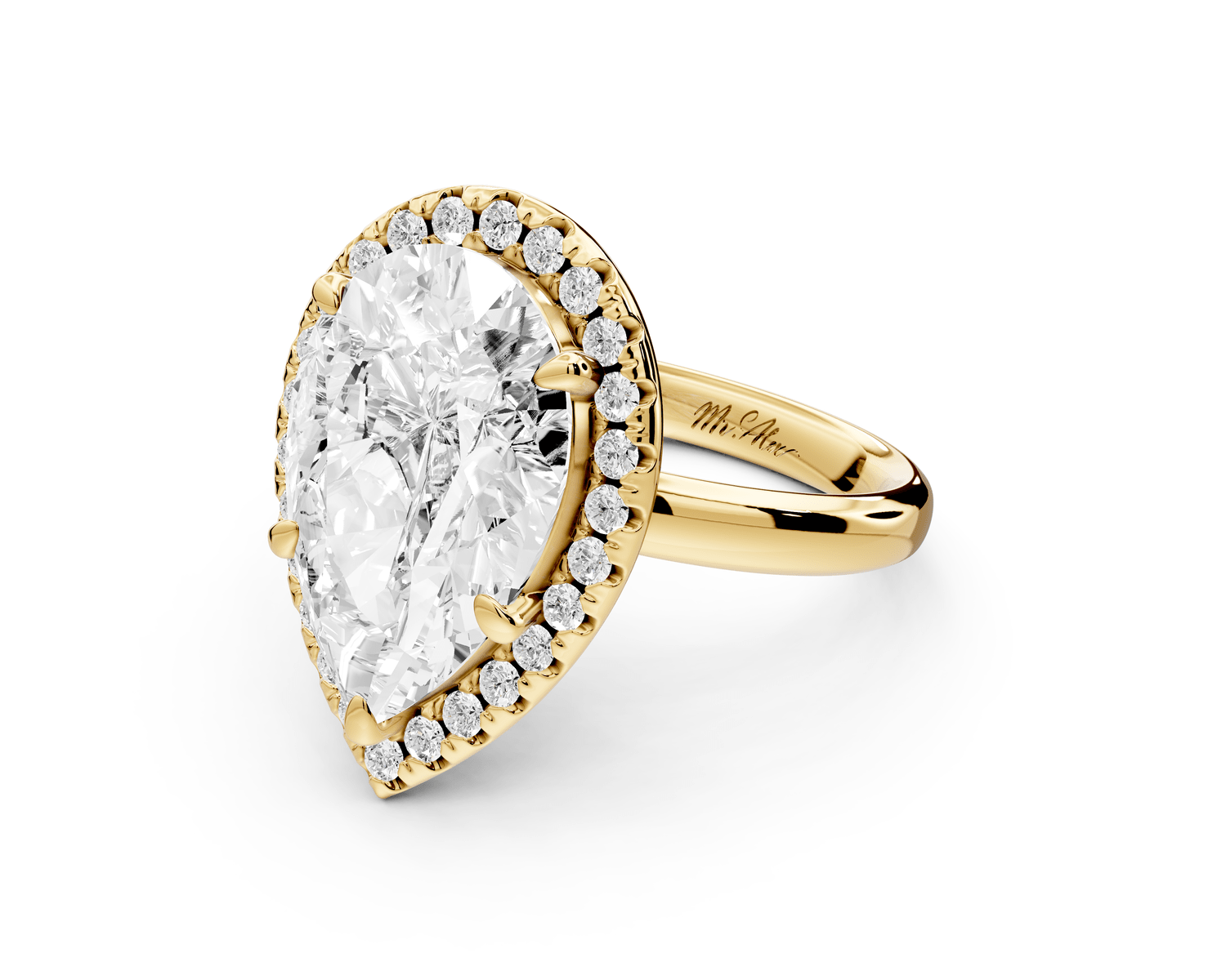 Eliana - 5ct 18k yellow gold round diamond with halo engagmennt ring - Mr. Alex Jewelry