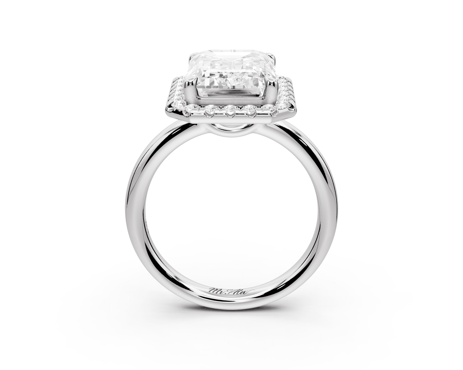 Eliana - 5ct platinum emerald diamond with halo engagmennt ring - Mr. Alex Jewelry