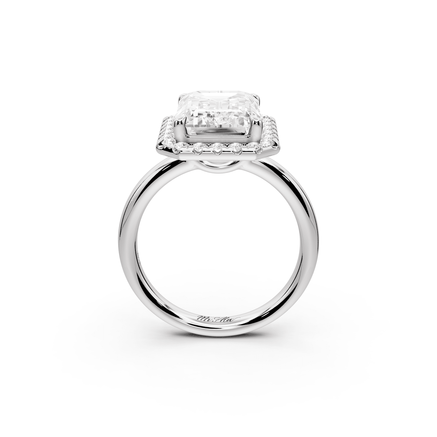 Eliana - 5ct platinum emerald diamond with halo engagmennt ring - Mr. Alex Jewelry