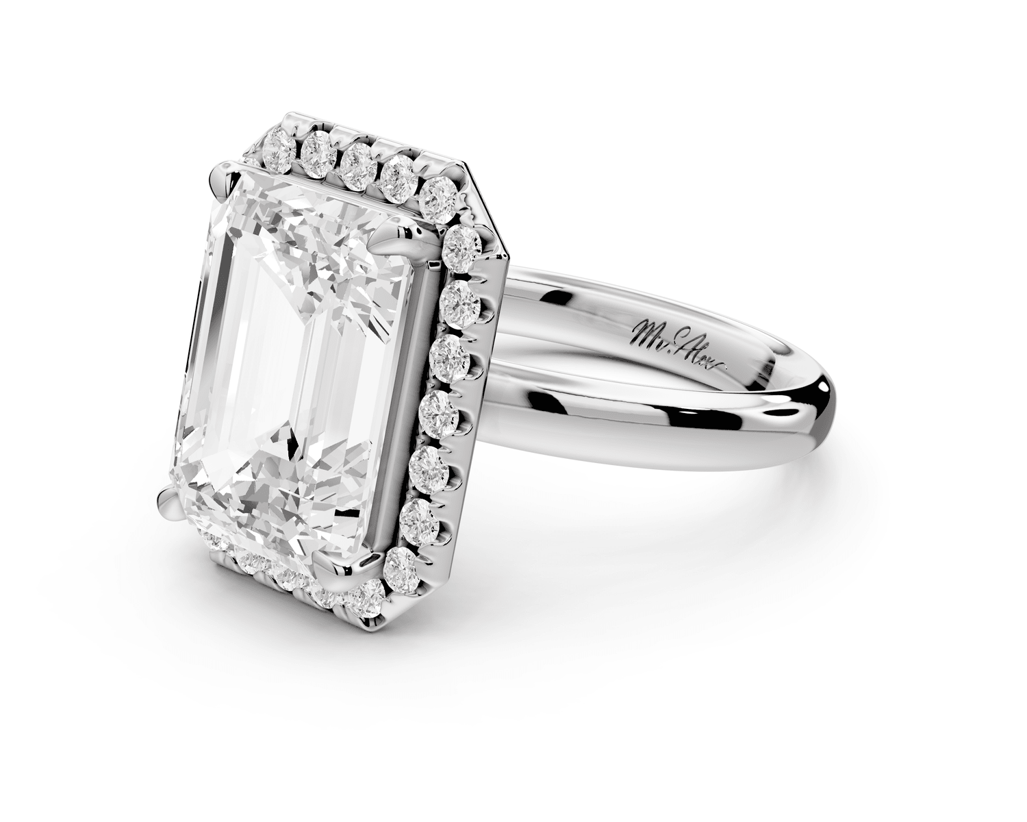 Eliana - 5ct platinum emerald diamond with halo engagmennt ring - Mr. Alex Jewelry