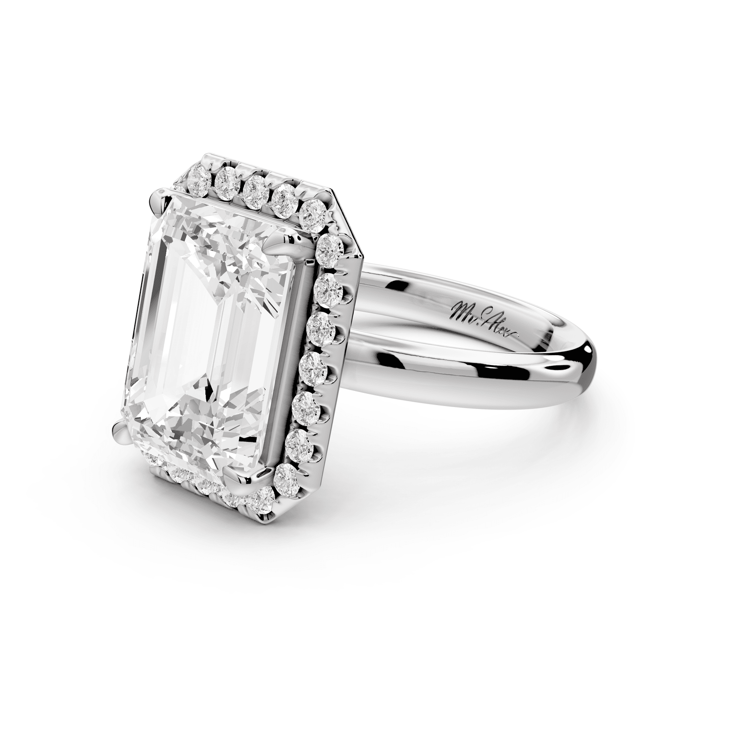 Eliana - 5ct platinum emerald diamond with halo engagmennt ring - Mr. Alex Jewelry