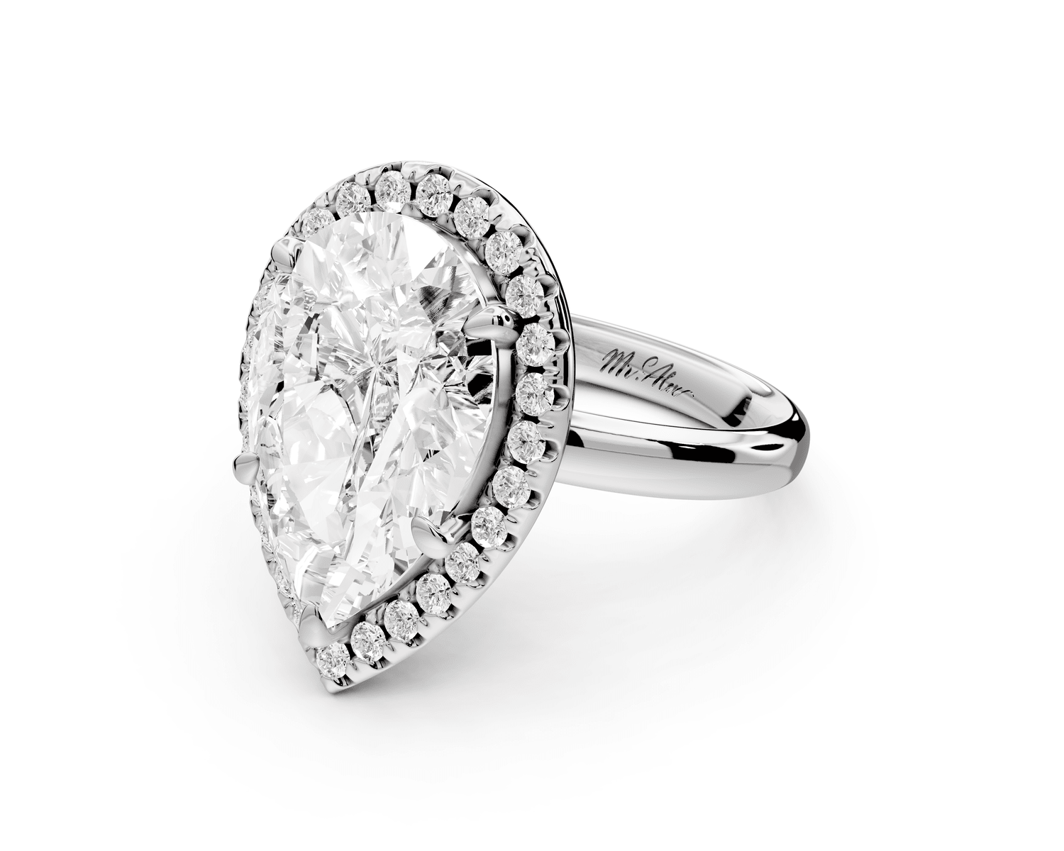 Eliana - 5ct platinum pear diamond with halo engagmennt ring - Mr. Alex Jewelry