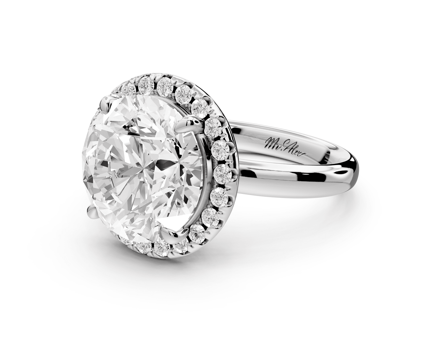 Eliana - 5ct platinum round diamond with halo engagmennt ring - Mr. Alex Jewelry