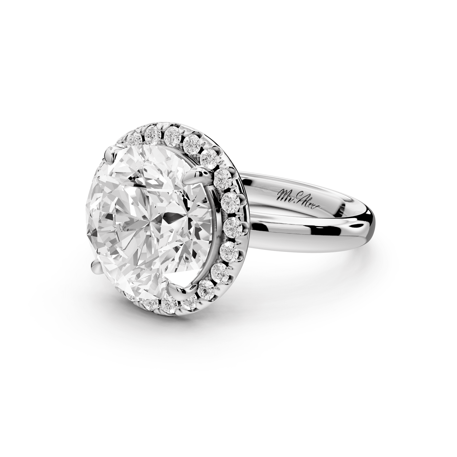 Eliana - 5ct platinum round diamond with halo engagmennt ring - Mr. Alex Jewelry