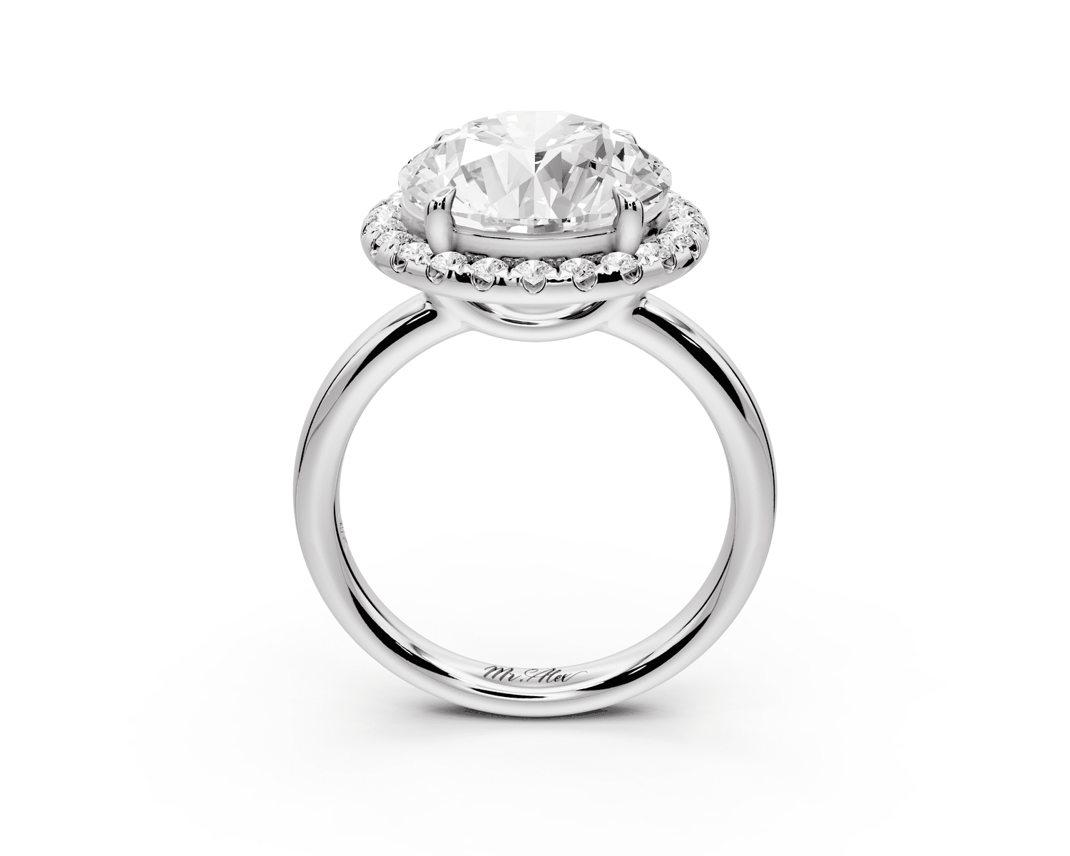 Eliana - 5ct platinum round diamond with halo engagmennt ring - Mr. Alex Jewelry