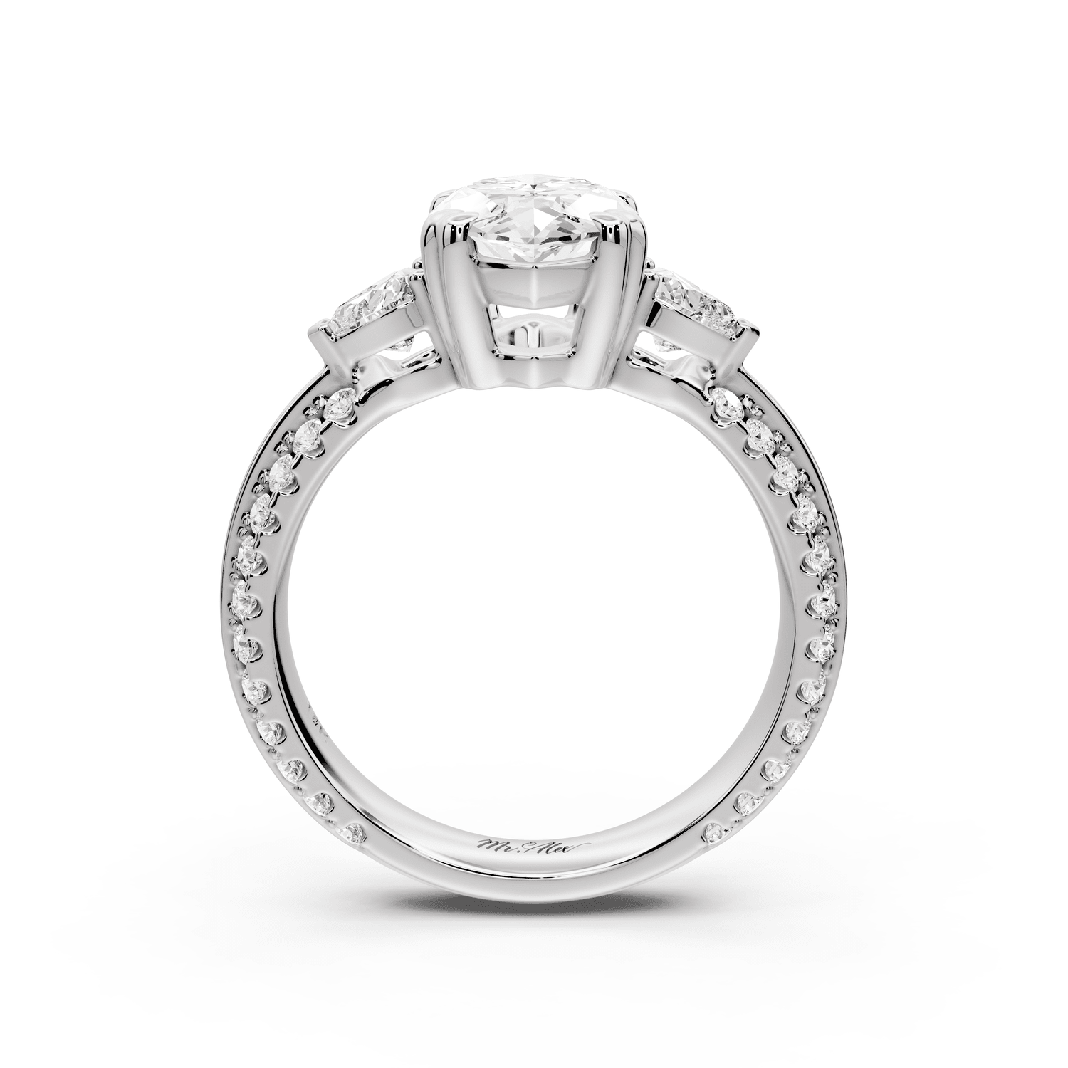 Elinor - 2ct 14k white gold marquise diamond Double talon prongs with two heart side stones and rollover pavé engagement ring - Mr. Alex Jewelry