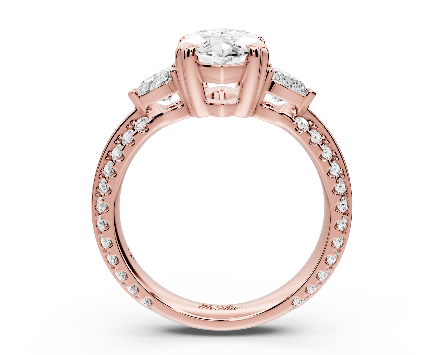 Elinor - 2ct 18k rose gold marquise diamond Double talon prongs with two heart side stones and rollover pavé engagement ring - Mr. Alex Jewelry