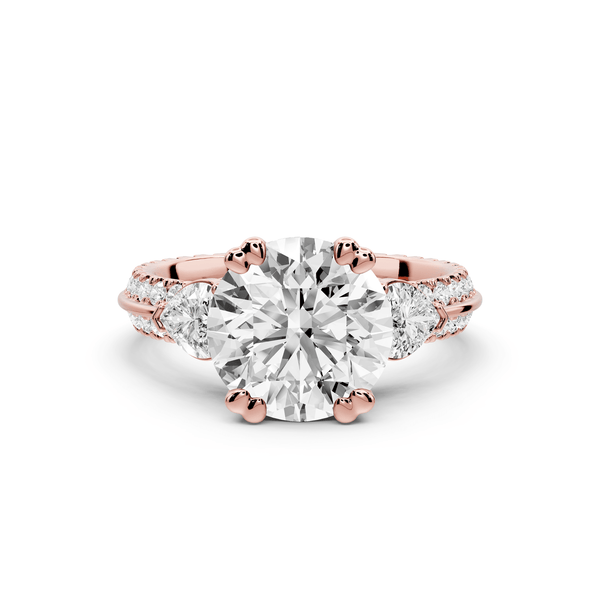Elinor - 2ct 18k rose gold pear diamond Double talon prongs with two heart side stones and rollover pavé engagement ring - Mr. Alex Jewelry