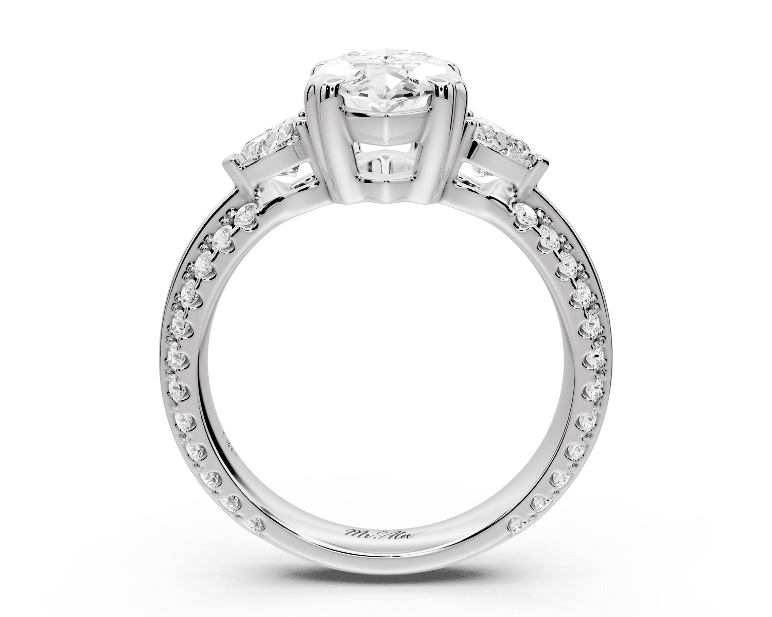 Elinor - 2ct 18k white gold marquise diamond Double talon prongs with two heart side stones and rollover pavé engagement ring - Mr. Alex Jewelry