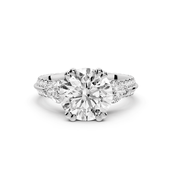 Elinor - 2ct 18k white gold pear diamond Double talon prongs with two heart side stones and rollover pavé engagement ring - Mr. Alex Jewelry