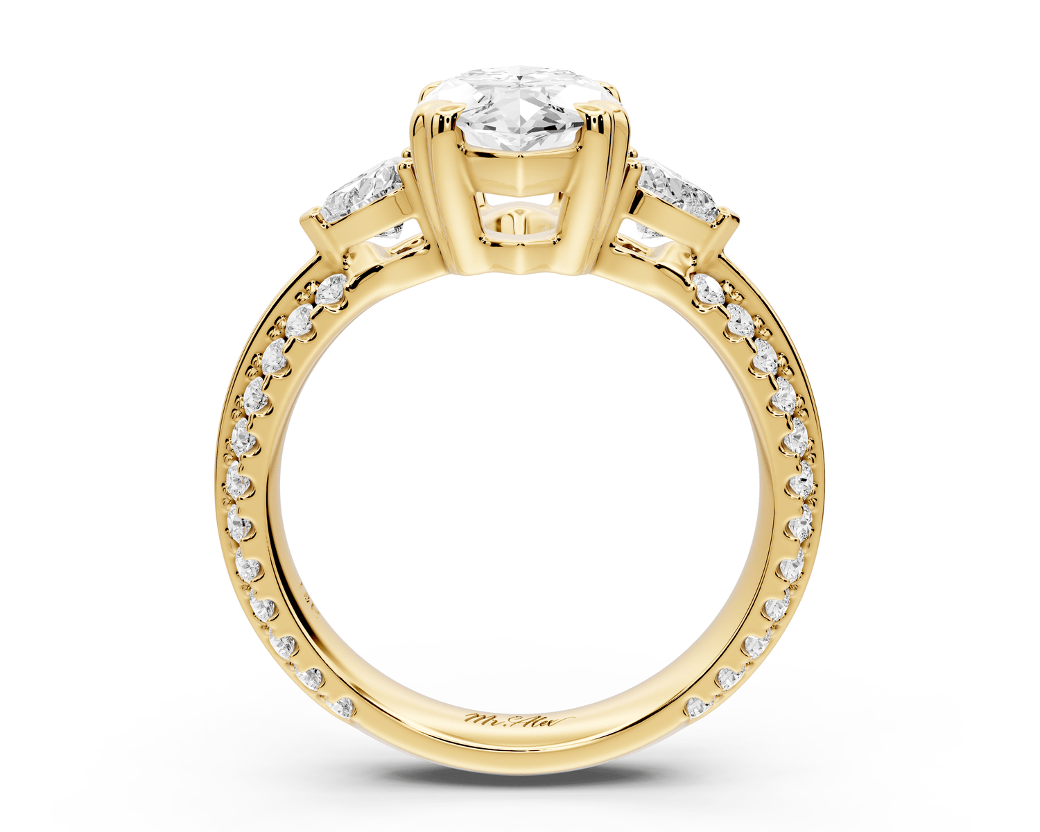 Elinor - 2ct 18k yellow gold marquise diamond Double talon prongs with two heart side stones and rollover pavé engagement ring - Mr. Alex Jewelry