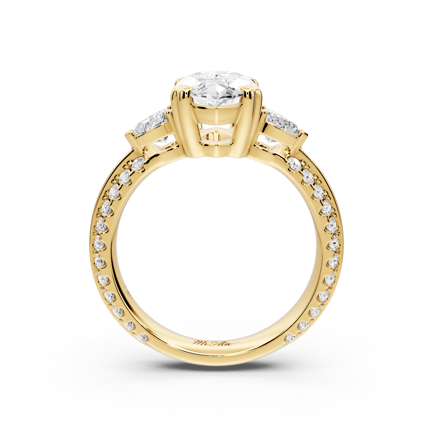 Elinor - 2ct 18k yellow gold marquise diamond Double talon prongs with two heart side stones and rollover pavé engagement ring - Mr. Alex Jewelry