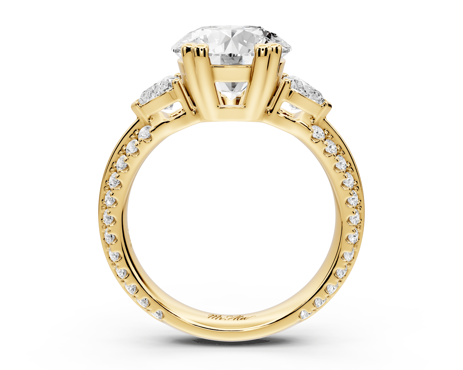 Elinor - 2ct 18k yellow gold pear diamond Double talon prongs with two heart side stones and rollover pavé engagement ring - Mr. Alex Jewelry
