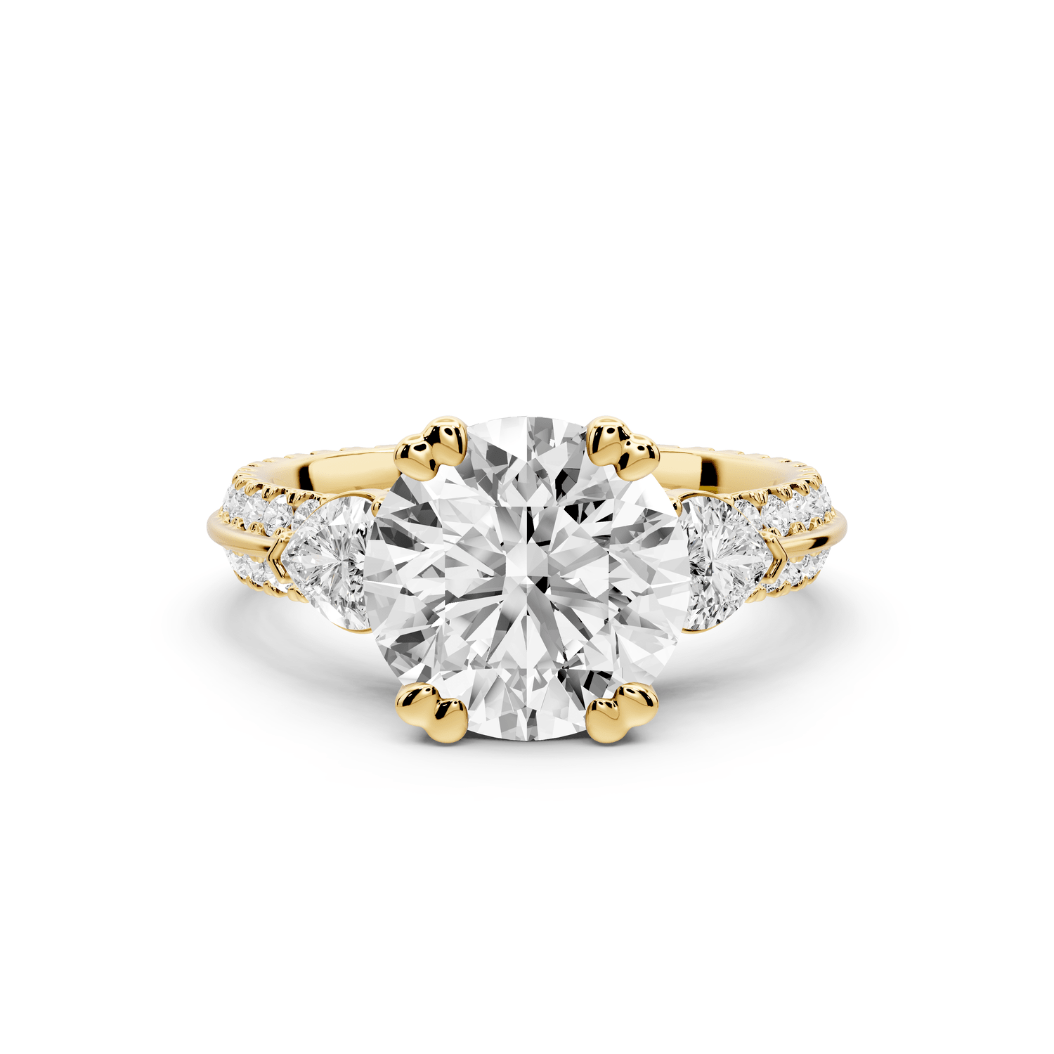 Elinor - 2ct 18k yellow gold pear diamond Double talon prongs with two heart side stones and rollover pavé engagement ring - Mr. Alex Jewelry