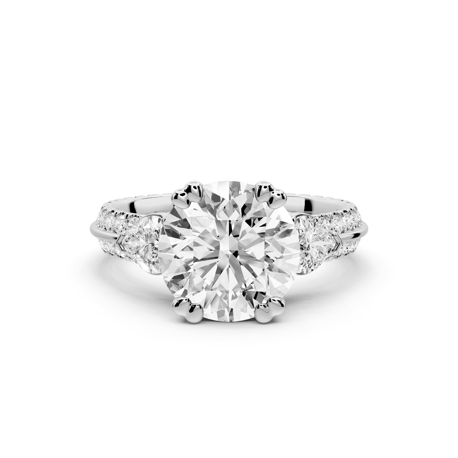 Elinor - 2ct platinum pear diamond Double talon prongs with two heart side stones and rollover pavé engagement ring - Mr. Alex Jewelry