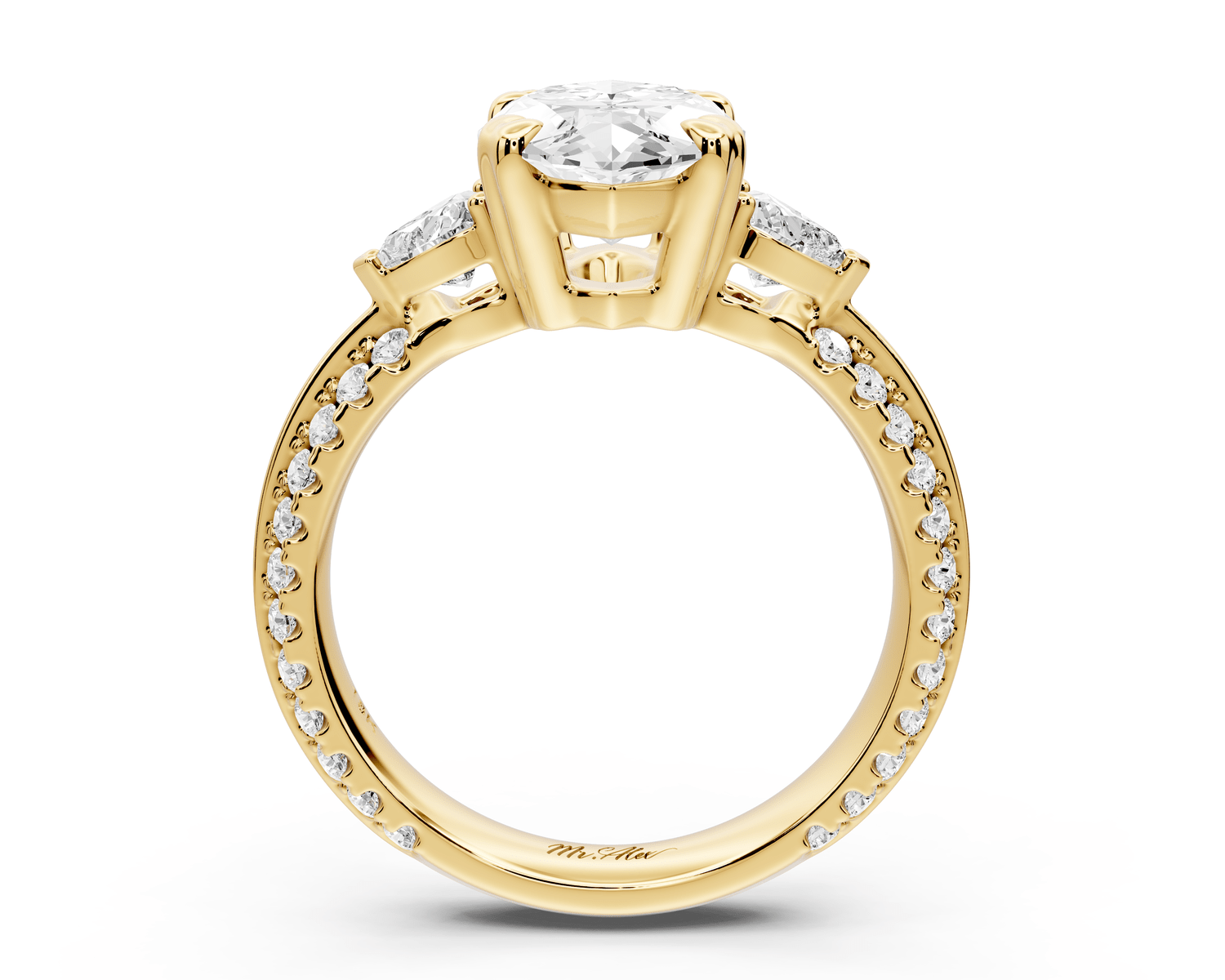 Elinor - 3ct 18k yellow gold marquise diamond Double talon prongs with two heart side stones and rollover pavé engagement ring - Mr. Alex Jewelry