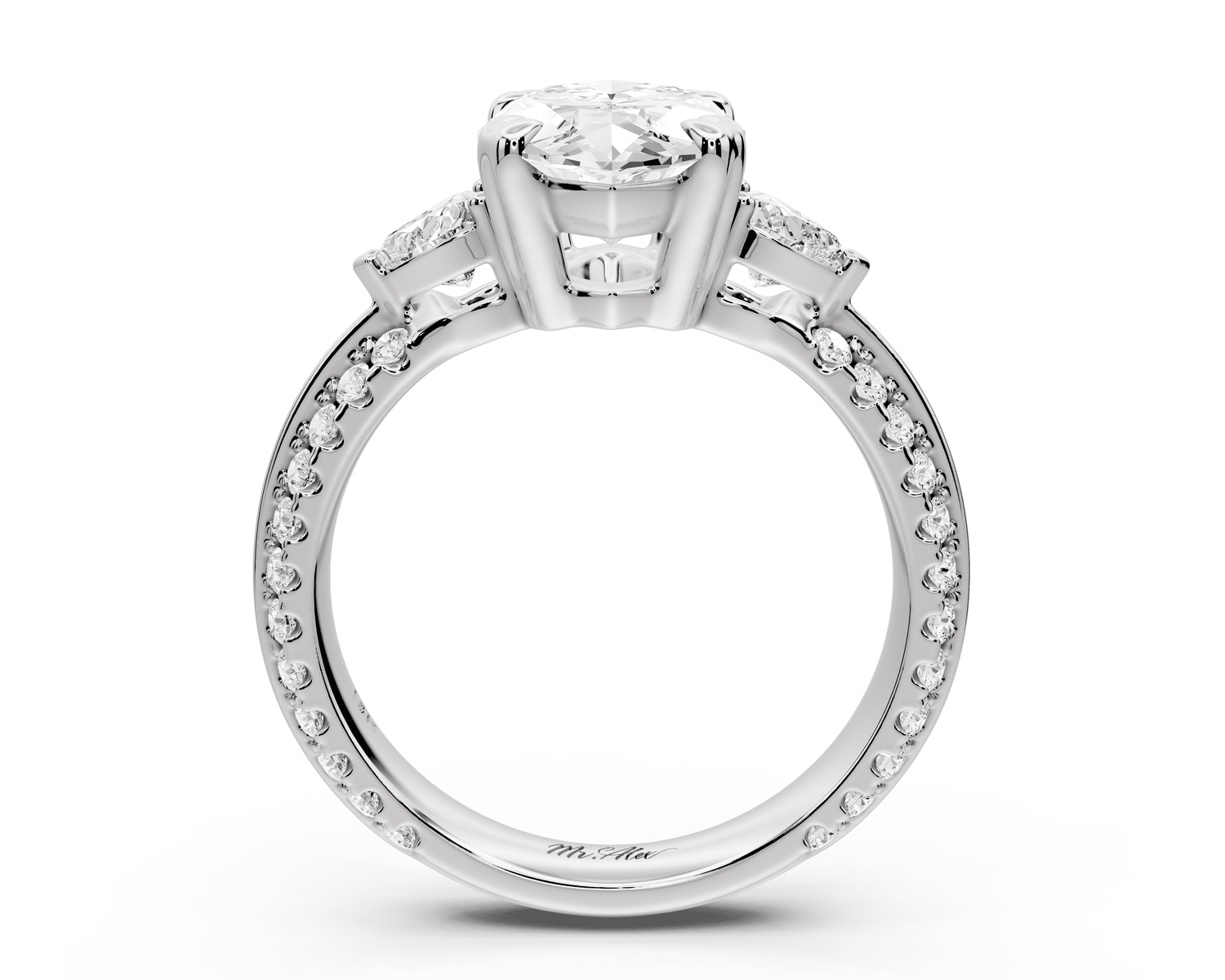 Elinor - 3ct platinum marquise diamond Double talon prongs with two heart side stones and rollover pavé engagement ring - Mr. Alex Jewelry