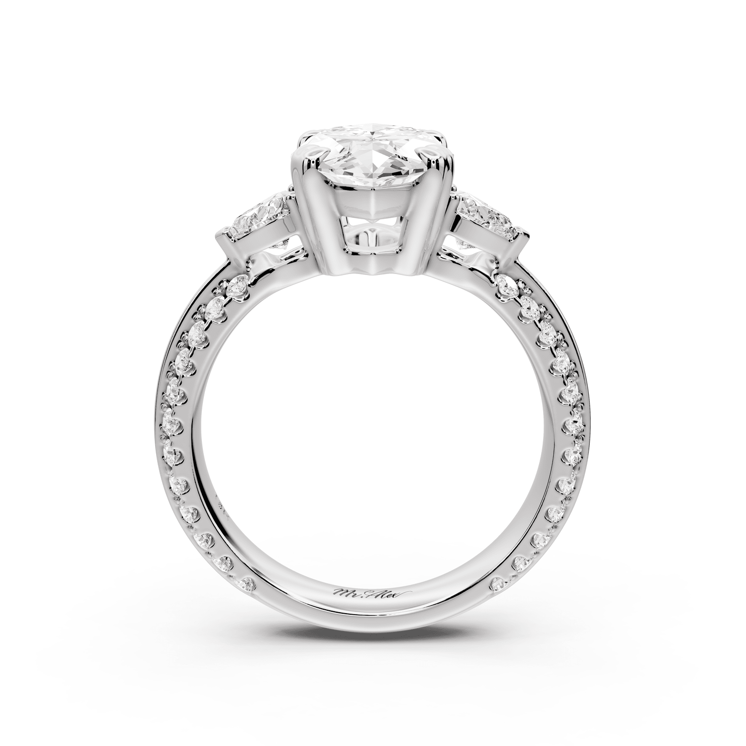 Elinor - 3ct platinum marquise diamond Double talon prongs with two heart side stones and rollover pavé engagement ring - Mr. Alex Jewelry