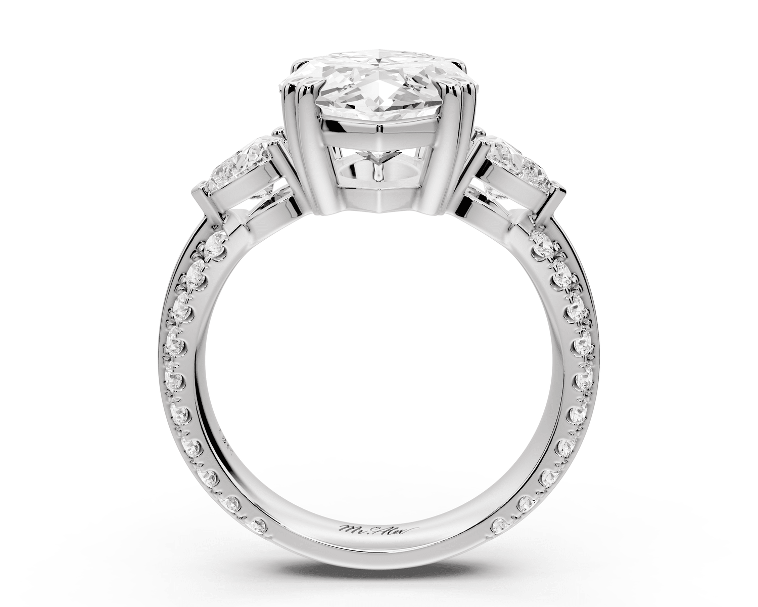 Elinor - 4ct platinum marquise diamond Double talon prongs with two heart side stones and rollover pavé engagement ring - Mr. Alex Jewelry