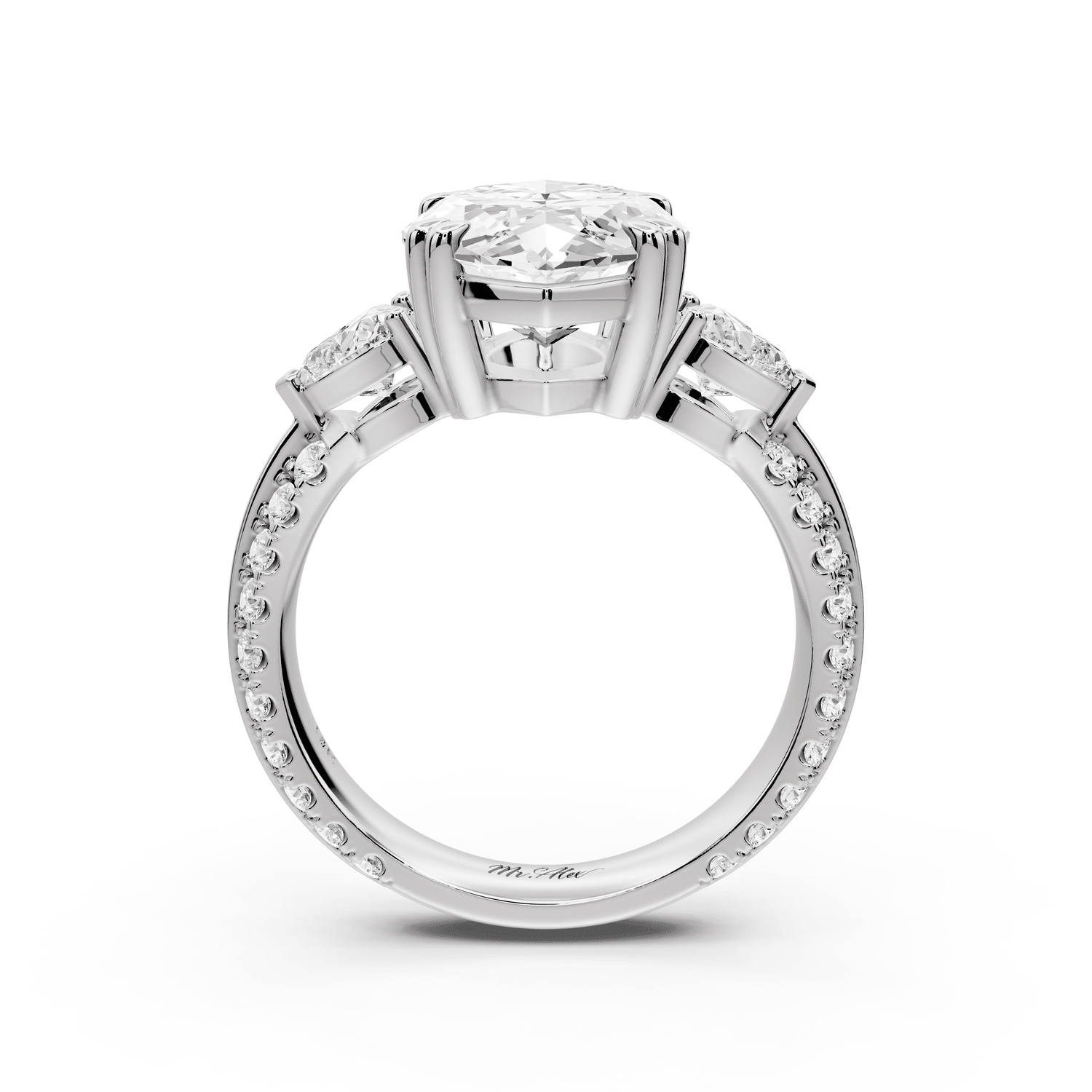 Elinor - 4ct platinum marquise diamond Double talon prongs with two heart side stones and rollover pavé engagement ring - Mr. Alex Jewelry