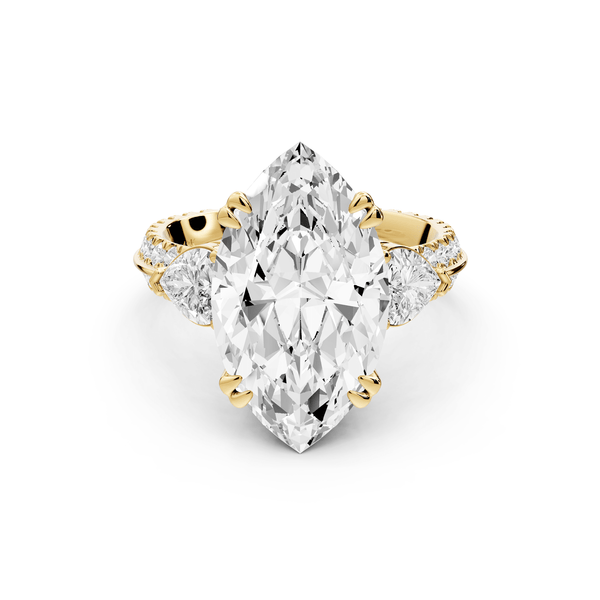 Elinor - 5ct 14k yellow gold marquise diamond Double talon prongs with two heart side stones and rollover pavé engagement ring - Mr. Alex Jewelry