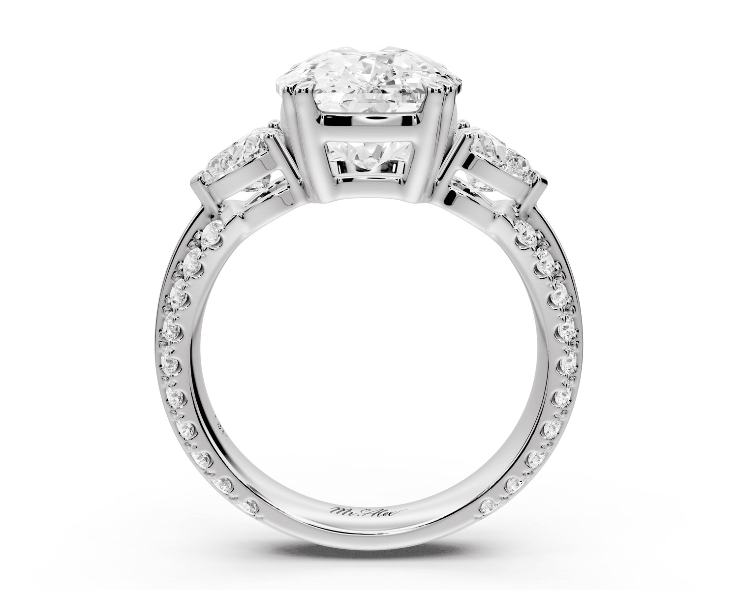 Elinor - 5ct platinum marquise diamond Double talon prongs with two heart side stones and rollover pavé engagement ring - Mr. Alex Jewelry