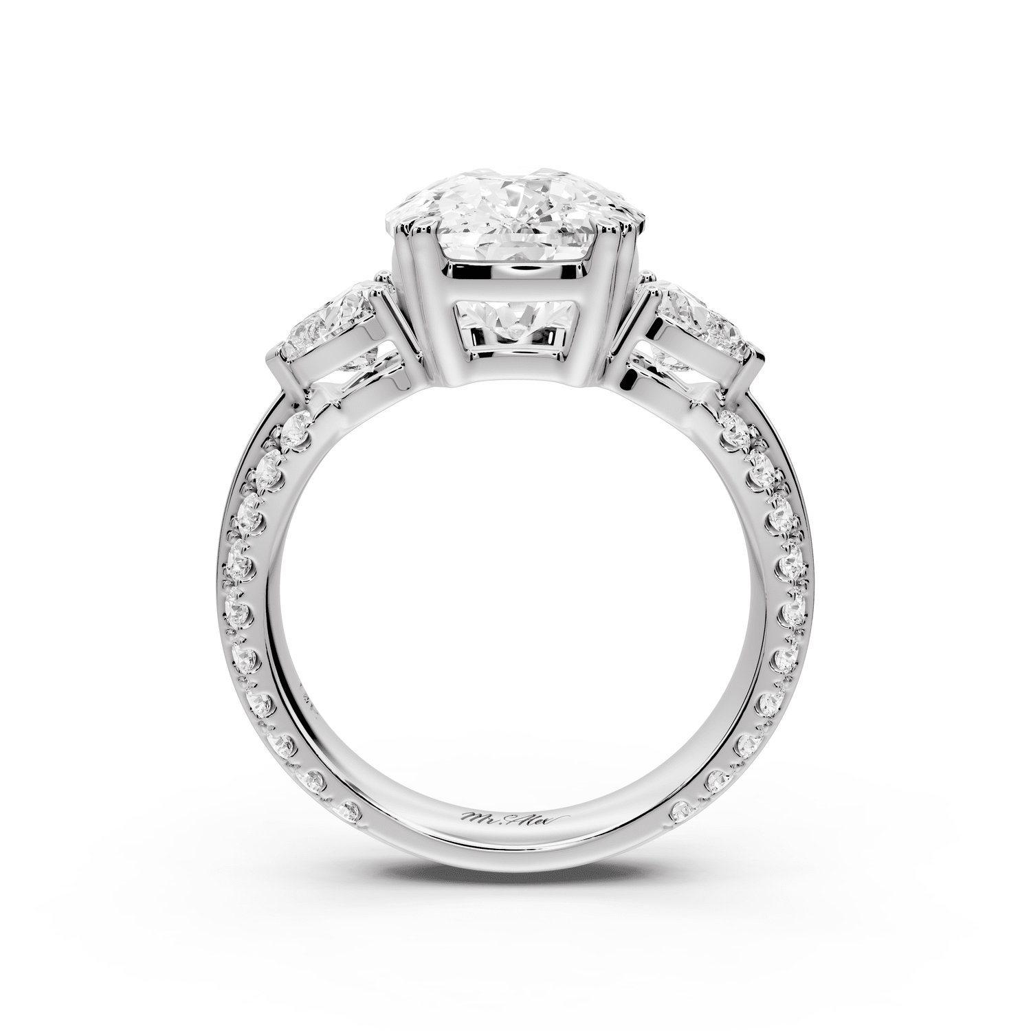 Elinor - 5ct platinum marquise diamond Double talon prongs with two heart side stones and rollover pavé engagement ring - Mr. Alex Jewelry