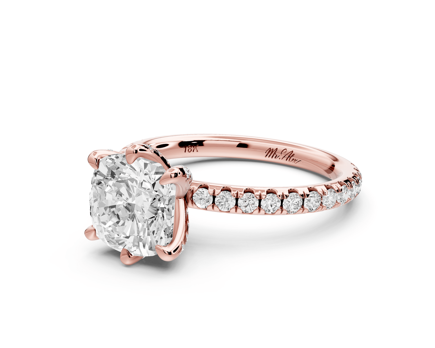 Elise - 2ct 14k rose gold cushion diamond 6 - Talon Prong Diamond Crown with Pavé Engagement Ring - Mr. Alex Jewelry