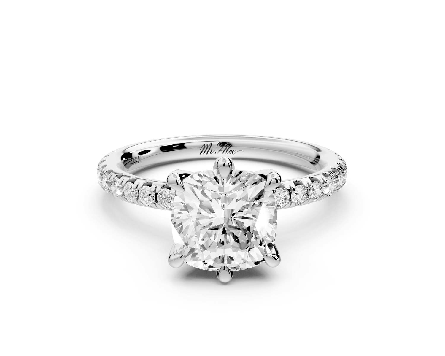Elise - 2ct 14k white gold cushion diamond 6 - Talon Prong Diamond Crown with Pavé Engagement Ring - Mr. Alex Jewelry