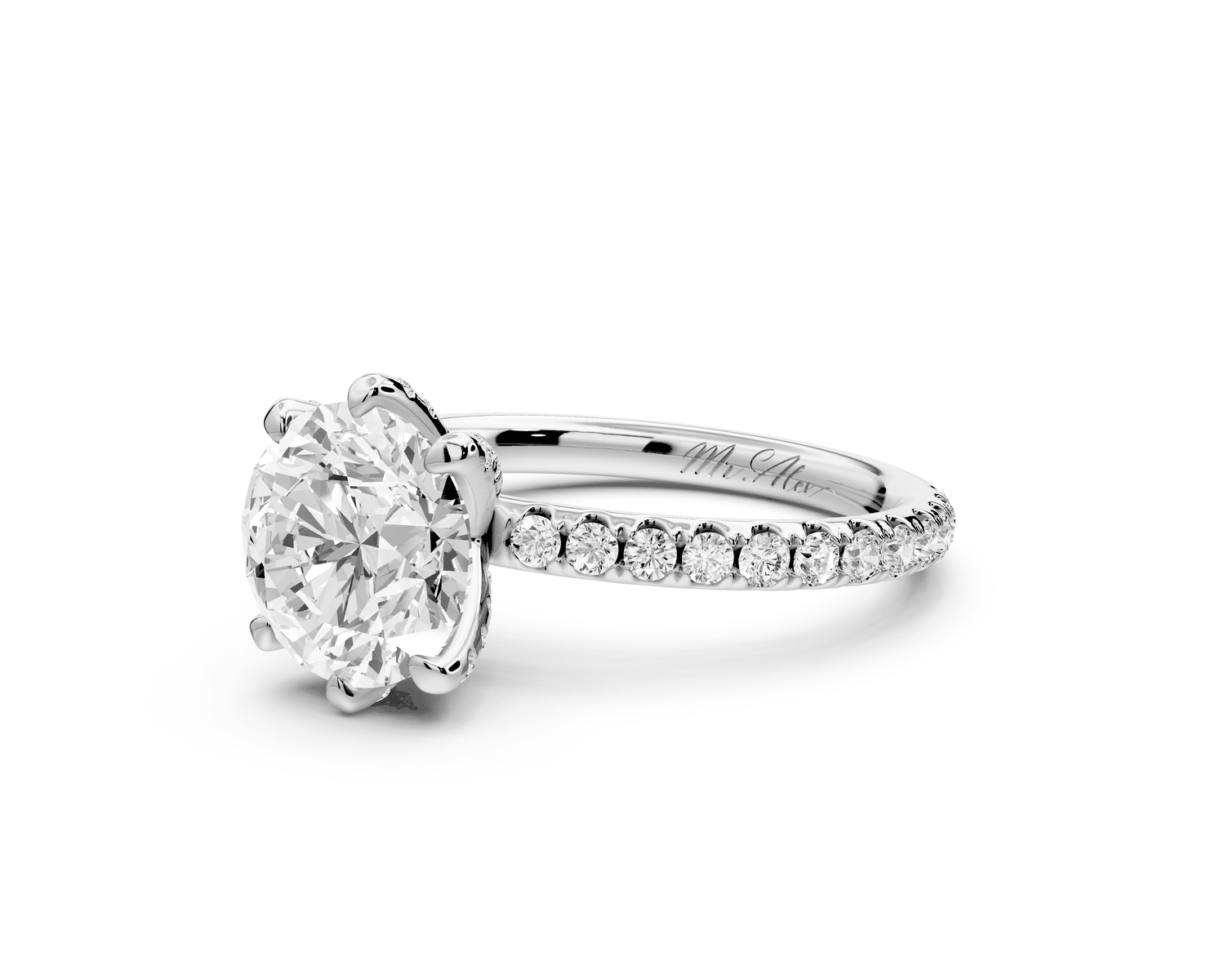 Elise - 2ct 14k white gold round diamond 6 - Talon Prong Diamond Crown with Pavé Engagement Ring - Mr. Alex Jewelry