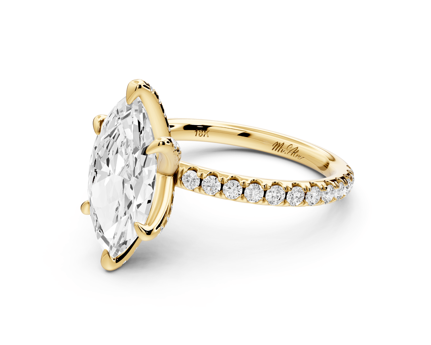 Elise - 2ct 14k yellow gold marquise diamond 6 - Talon Prong Diamond Crown with Pavé Engagement Ring - Mr. Alex Jewelry