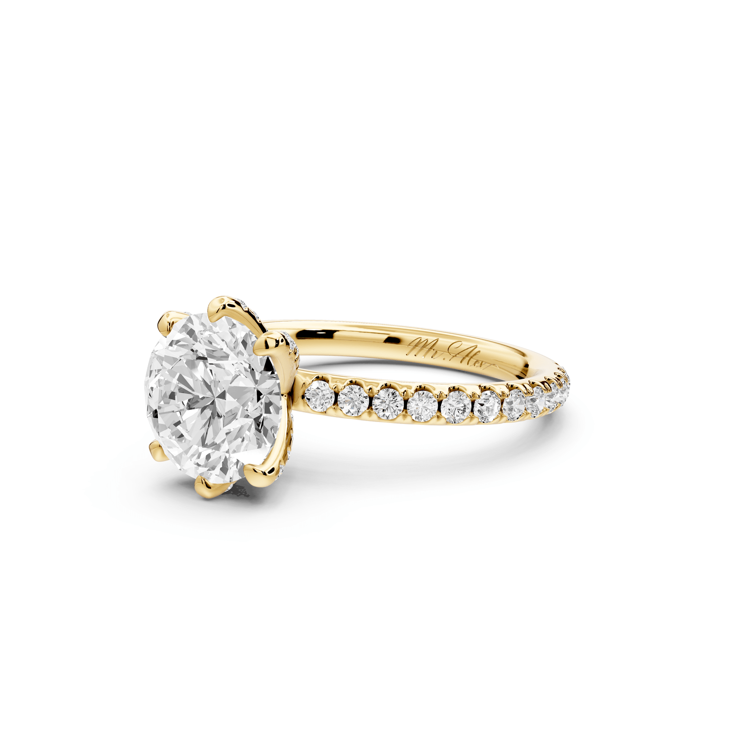 Elise - 2ct 14k yellow gold round diamond 6 - Talon Prong Diamond Crown with Pavé Engagement Ring - Mr. Alex Jewelry