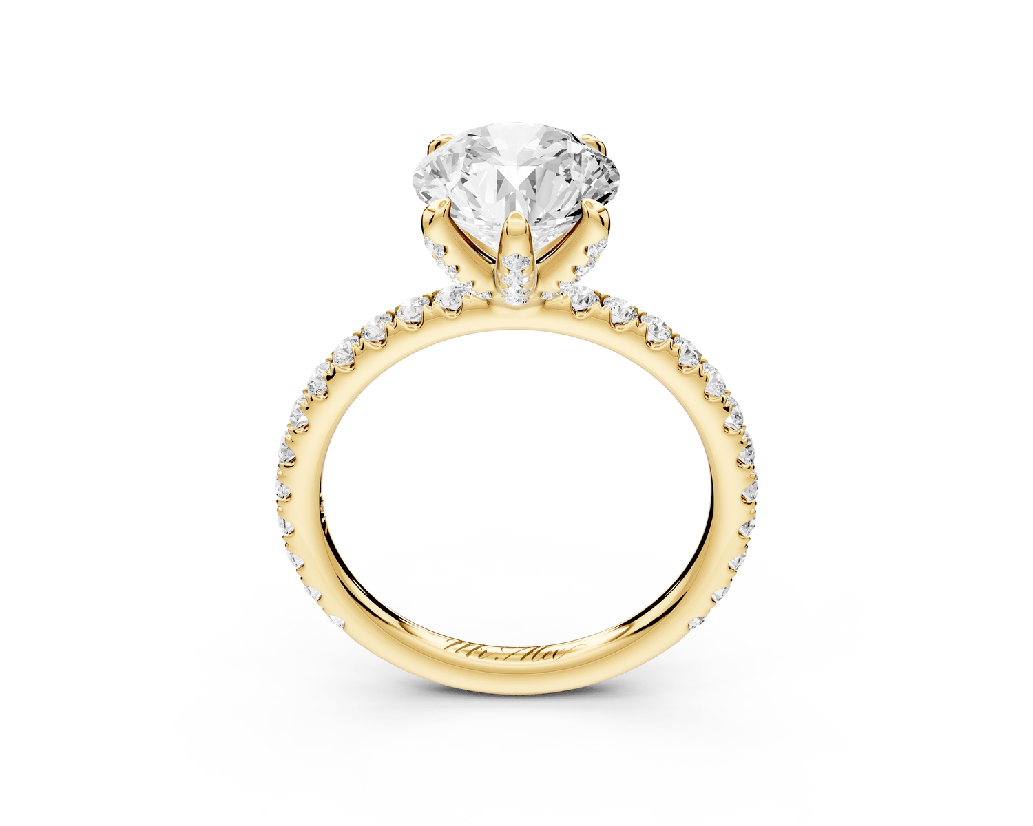 Elise - 2ct 14k yellow gold round diamond 6 - Talon Prong Diamond Crown with Pavé Engagement Ring - Mr. Alex Jewelry