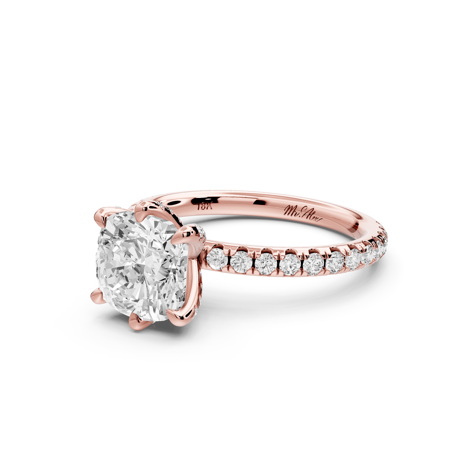 Elise - 2ct 18k rose gold cushion diamond 6 - Talon Prong Diamond Crown with Pavé Engagement Ring - Mr. Alex Jewelry